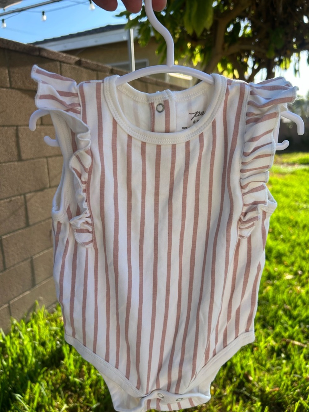Striped Ruffle Baby Bodysuit - White & Dusty Pink